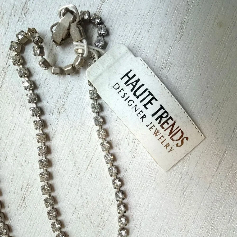 Vintage Rhinestone Tennis Necklace with Baguette Drop